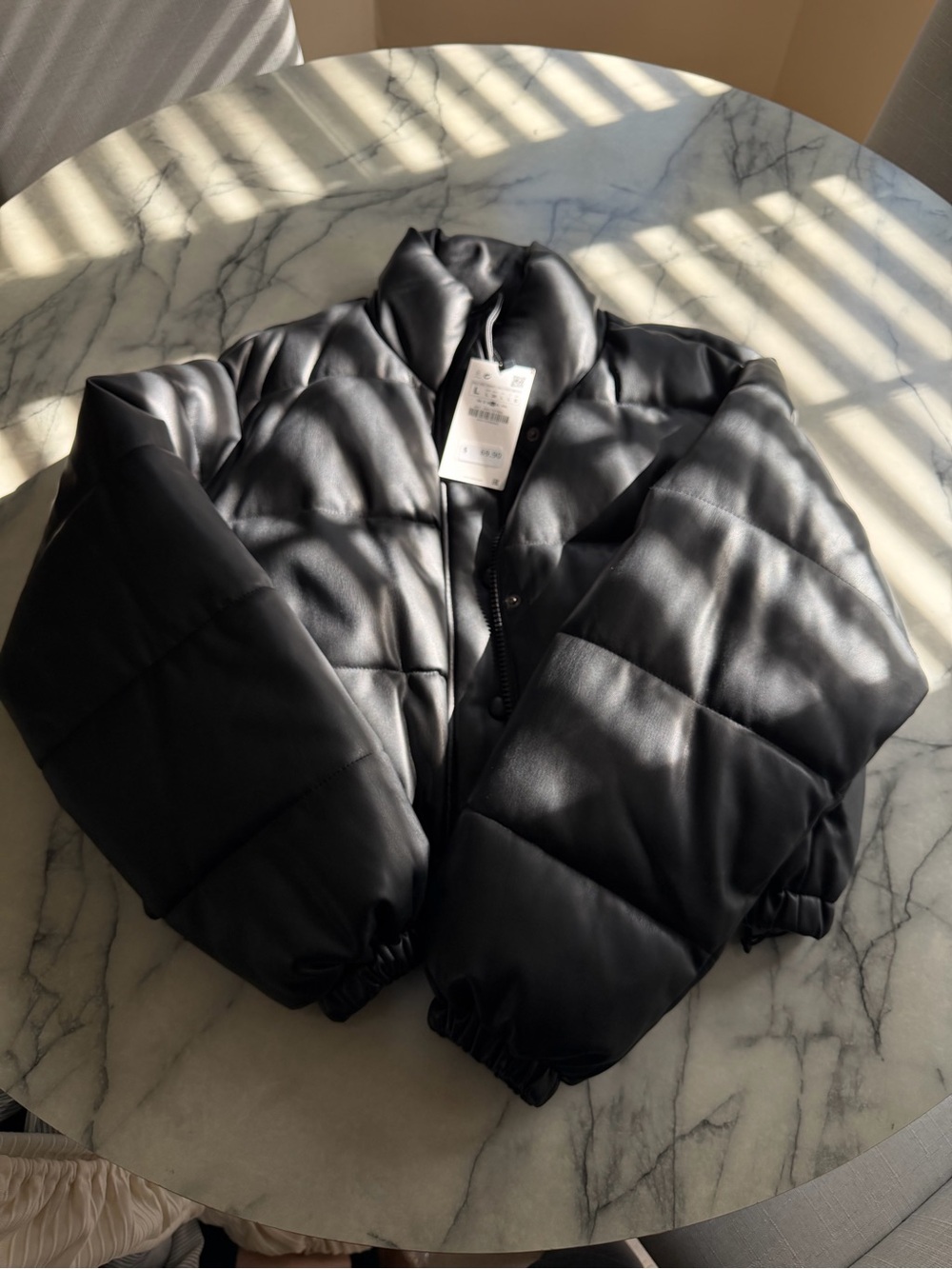 Brand New Zara Women’s Faux Leather Black Puffer Jacket - SZ L